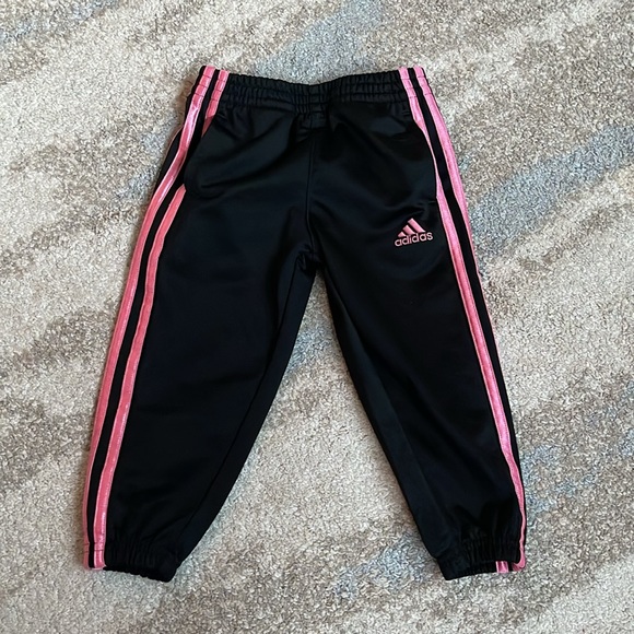 Adidas Tracksuit - Pink and Black 3 Stripe 2pc Set - Toddler Girls Size - Picture 7 of 11